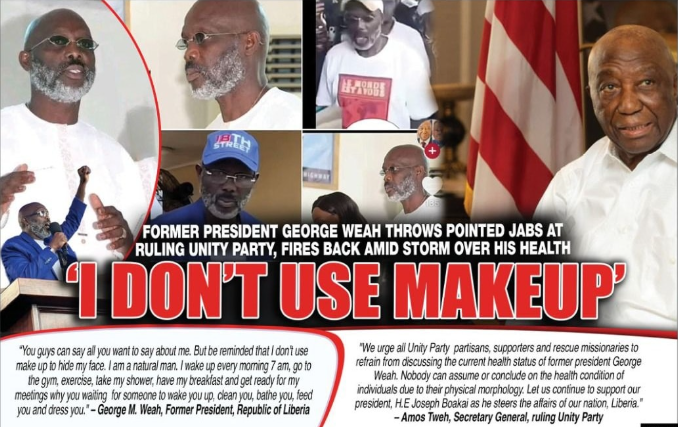 Liberia: Former president George Weah Throws Pointed Jabs at Ruling Unity Party, Fires back amid storm over his health