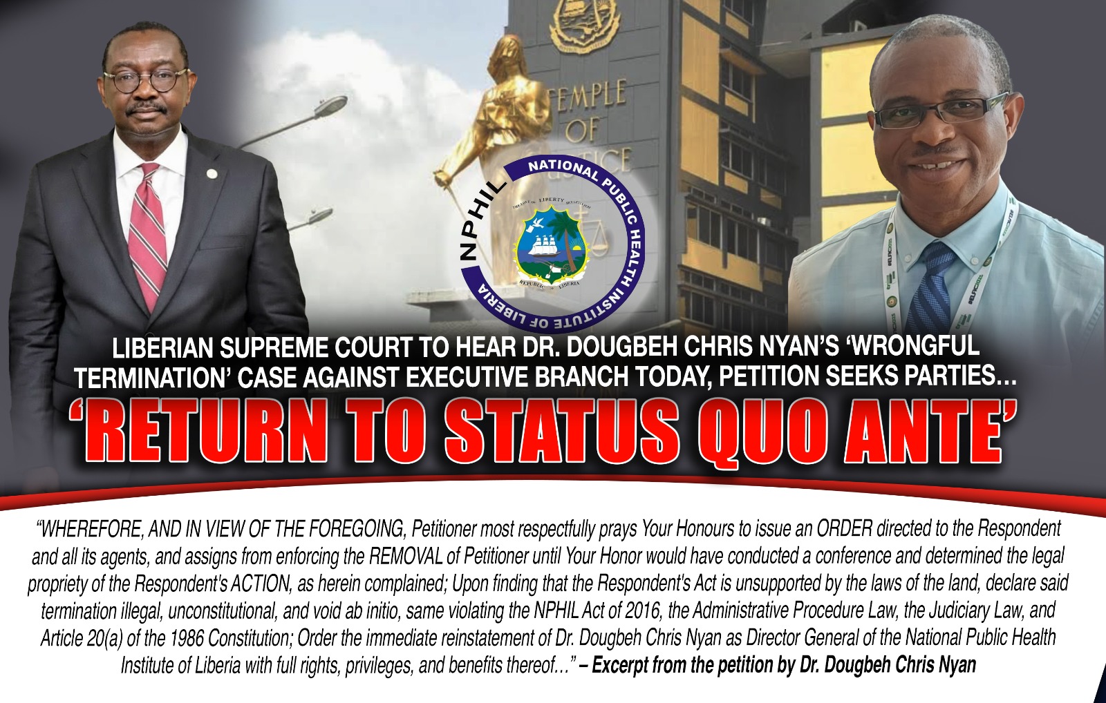 Liberia: Supreme Court Cites Justice Ministry Over Dr. Dougbeh Nyan’s Petition Challenging His Dismissal as NPHIL Boss