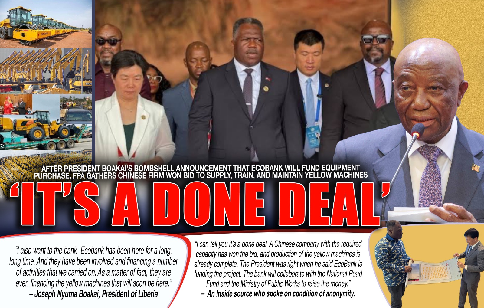 Liberia: After President Boakai’s Bombshell Announcement That EcoBank Will Fund Equipment Purchase, FPA Gathers Chinese Firm Won Bid to Supply, Train, and Maintain Yellow Machines