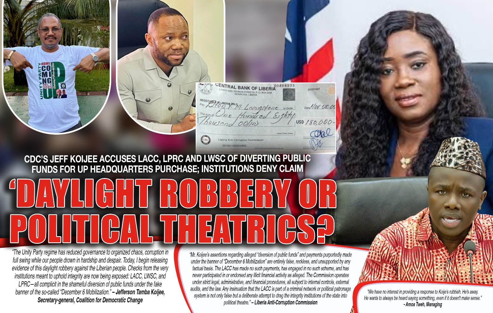 Liberia: CDC’s Jeff Koijee Accuses LACC, LPRC and LWSC of Diverting Public Funds for UP Headquarters Purchase; Institutions Deny Claim