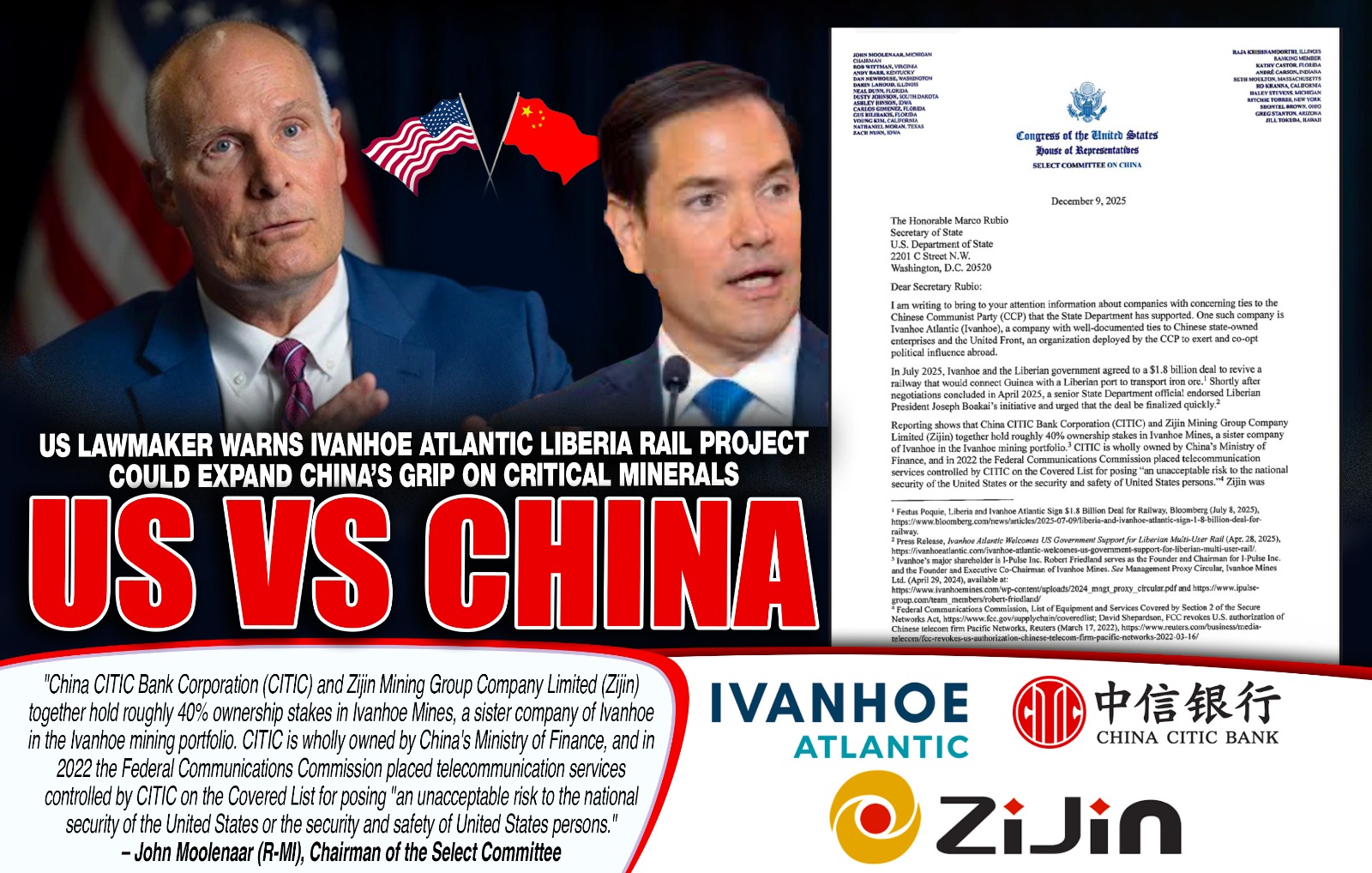 US Lawmaker Warns Ivanhoe Atlantic Liberia Rail Project Could Expand China’s Grip on Critical Minerals