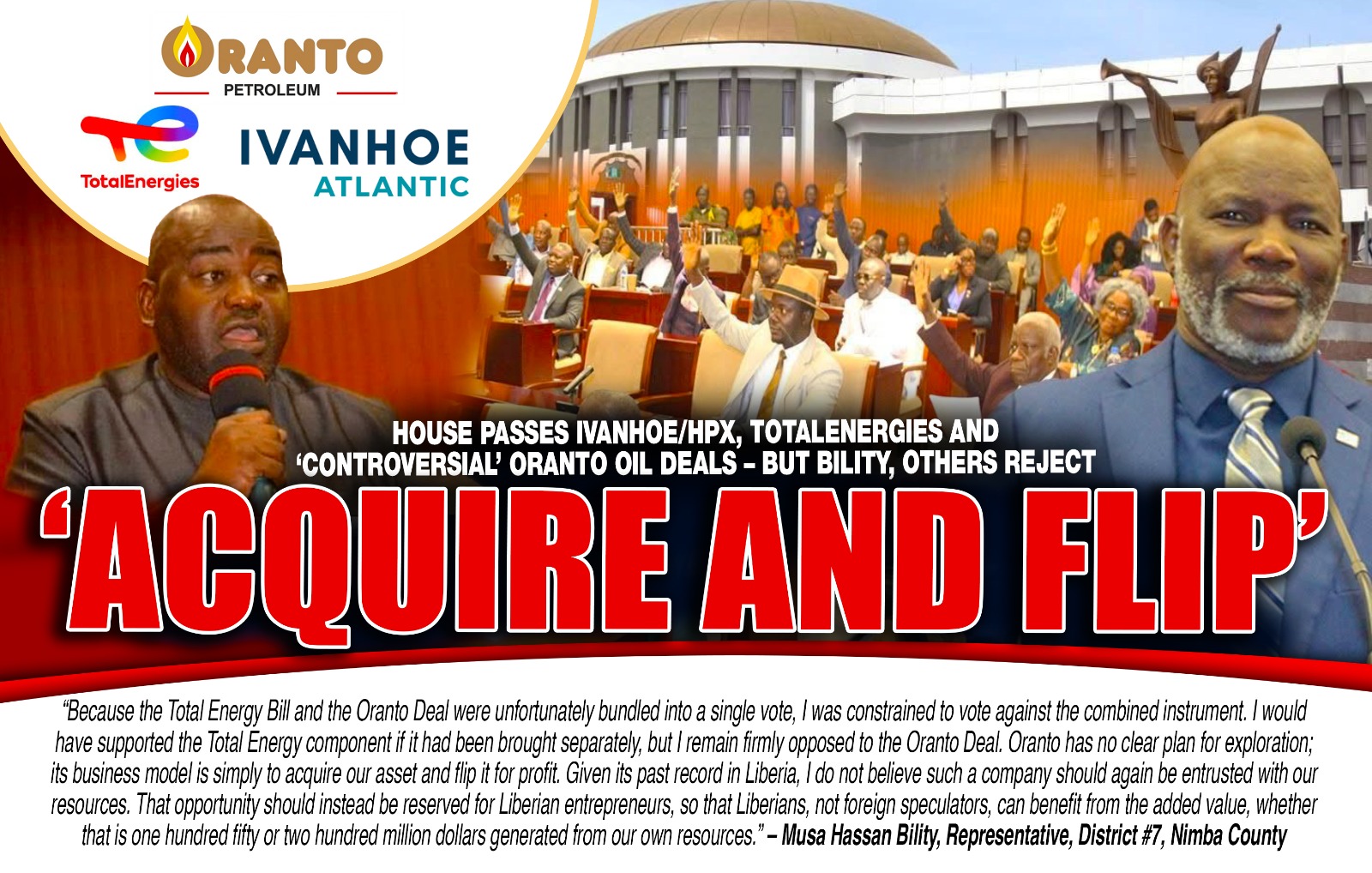 Liberia: House Passes Ivanhoe/HPX, TotalEnergies and ‘Controversial’ Oranto Oil Deals – But Bility, Others Reject