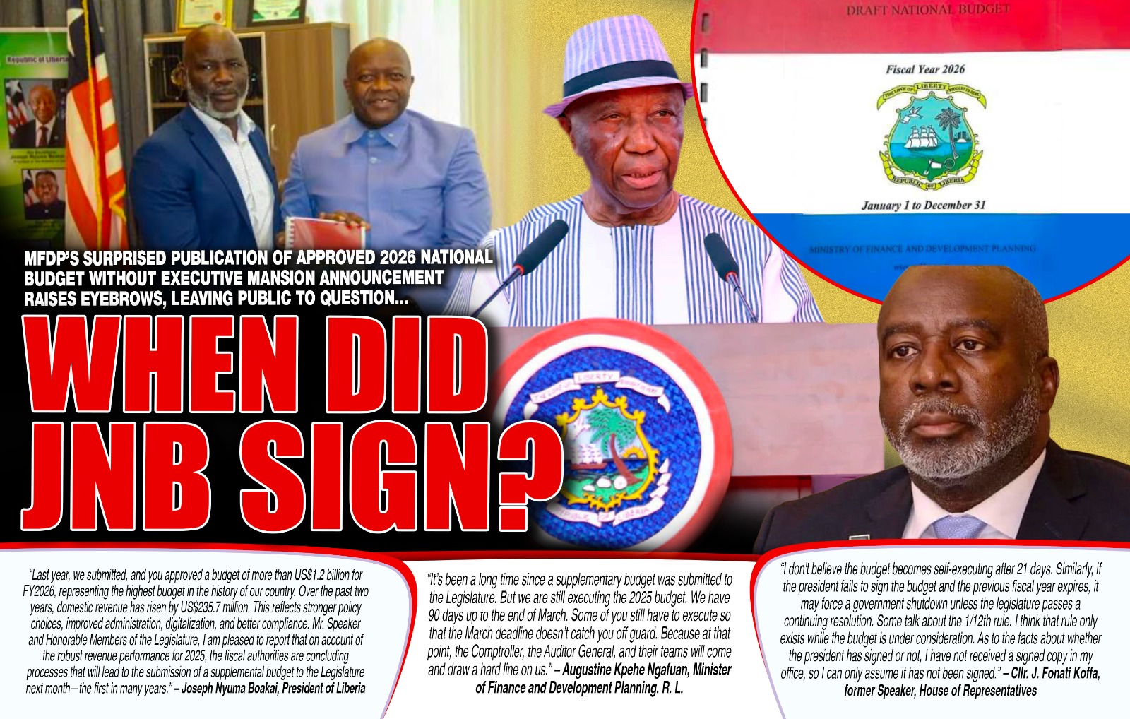 Liberia: MFDP Publishes ‘Approved’ 2026 Budget Without E- Mansion Announcement, Raising Questions Over Boakai’s Signature