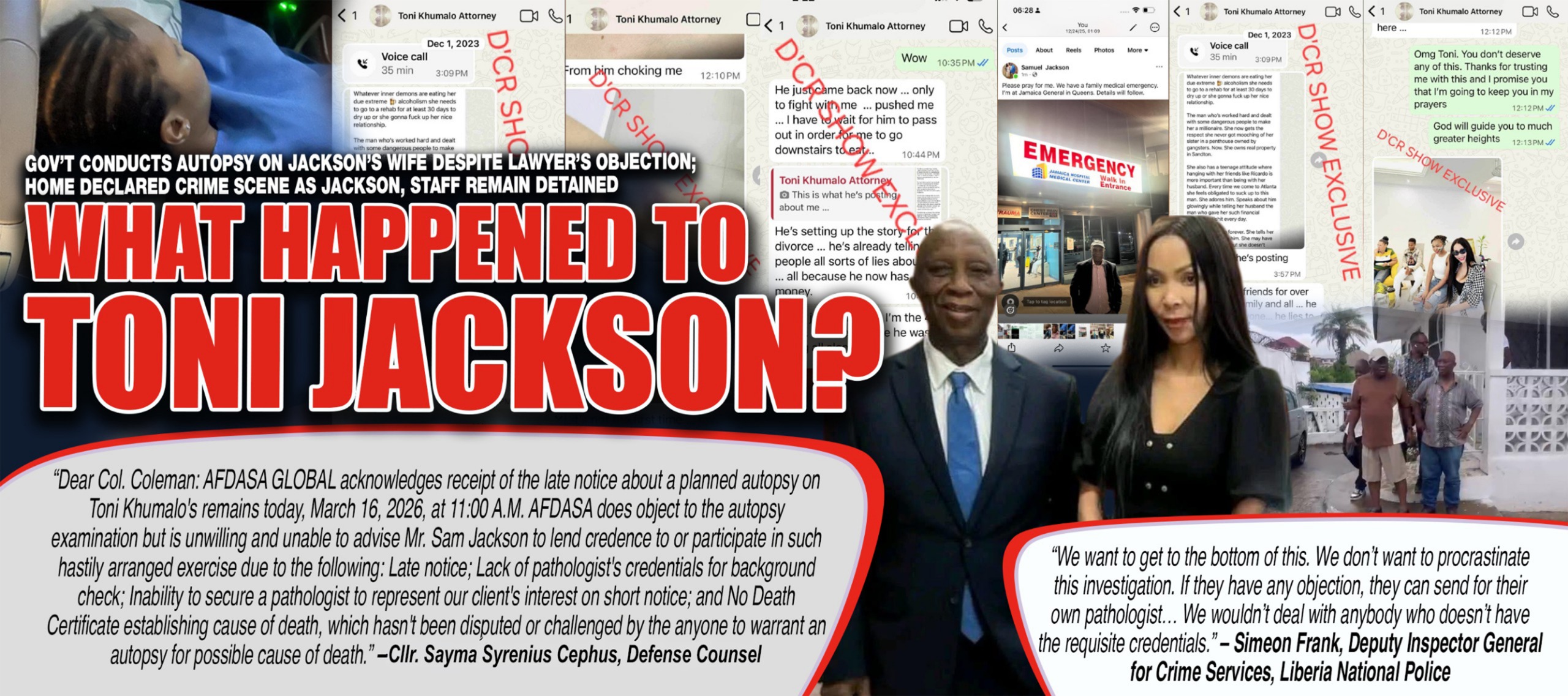 Liberia: Gov&rsquo;t Conducts Autopsy on Jackson&rsquo;s Wife Despite Lawyer&rsquo;s Objection; Home Declared Crime Scene as Jackson, Staff Remain Detained