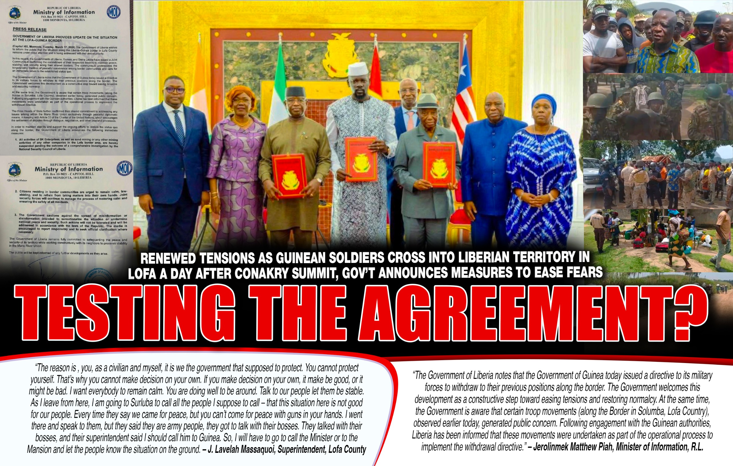 Liberia: Renewed Tensions as Guinean Soldiers Cross into Liberian Territory in Lofa a Day After Conakry Summit, Gov&rsquo;t Announces Measures to Ease Fears