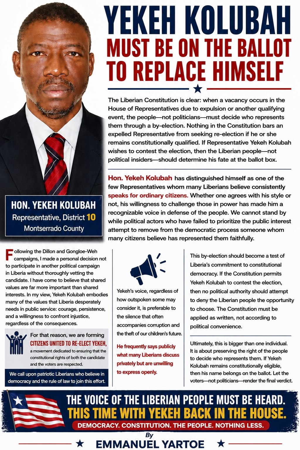 Liberia: Yekeh Kolubah Must Be on the Ballot to Replace Himself