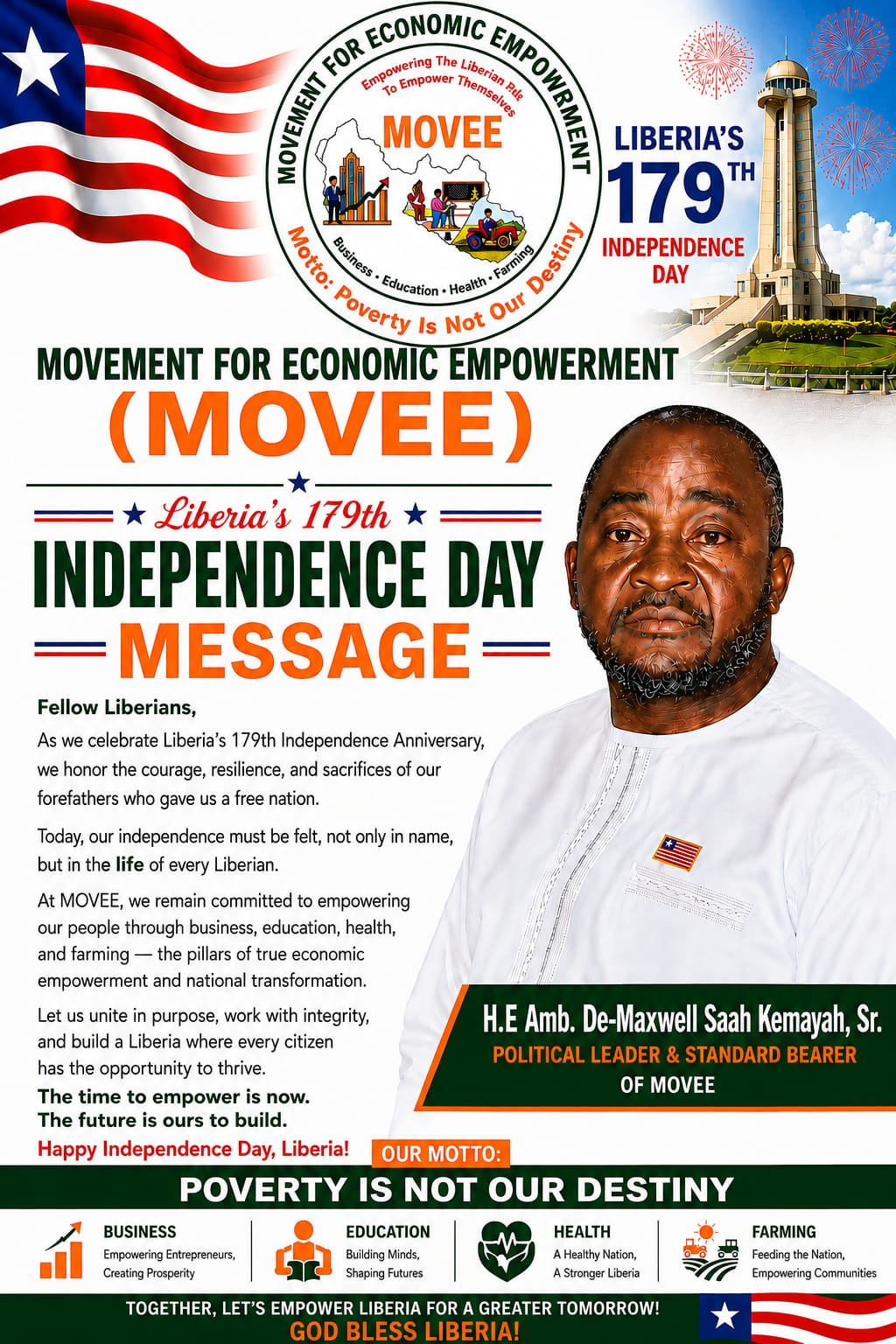 Kemayah: Independence Must Be Reflected in Every Liberian’s Life, Not Just in Name